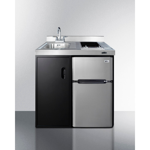 Summit CK36ELGLASS 36.13" W x 24.63" D x 40" H Stainless Steel and Black Finish All-in-One Combo Kitchen - 115 Volts
