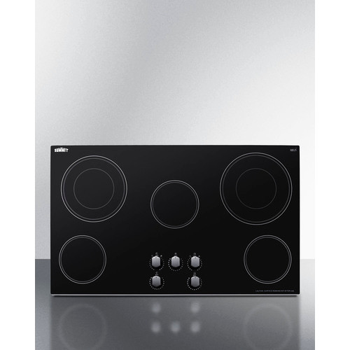 Summit CR5B36MB Black Ceramic Finish Five Burner Built-in Electric Radiant Cooktop - 240 Volts