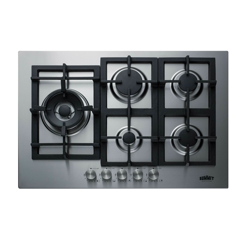 Summit GCJ5SS Stainless Steel Surface Cast Iron Grates Five Burners Gas Cooktop - 38,000 BTU