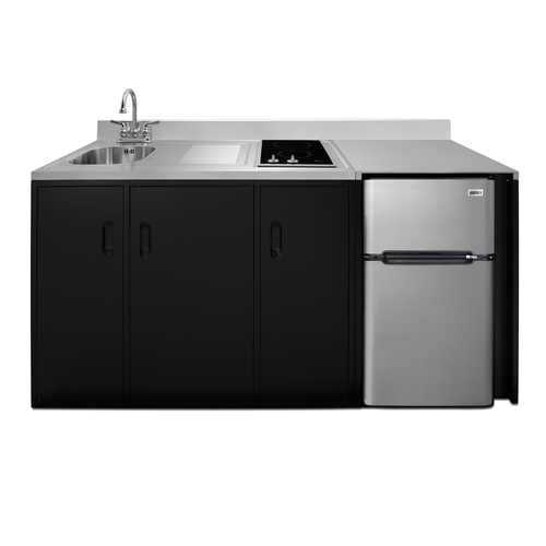 Summit CK72ADASINKL 71.75" W x 23.75" D x 34" H Stainless Steel and Black Finish All-in-One Combo Kitchen - 115 Volts