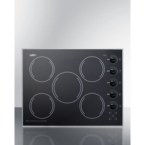 Summit CR5B273B Black Schott Ceramic Glass Top Five Burner Electric Radiant Cooktop - 230 Volts