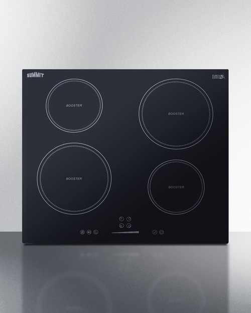 Summit SINC4B241B 24" W EuroKera Glass Surface Black Finish Four Burner Drop In Induction Cooktop - 240 Volts