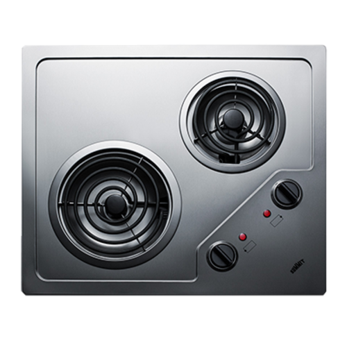 Summit CR2B122 Stainless Steel Finish Two Burner Electric Radiant Cooktop - 115 Volts