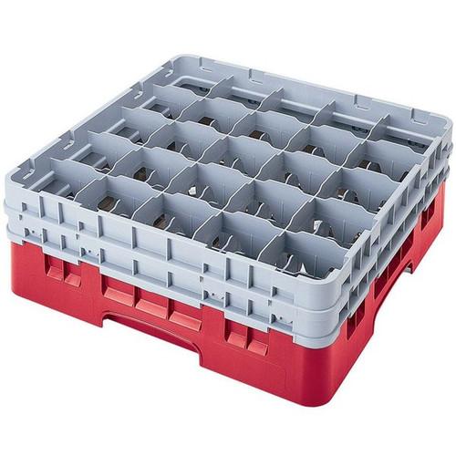 Cambro 25S1214163 19 3/4" x 19 3/4" x 13 3/4" Red 25 Compartments Full Size Low Profile with 6 Extenders Camrack Glass Rack - 2 Cases