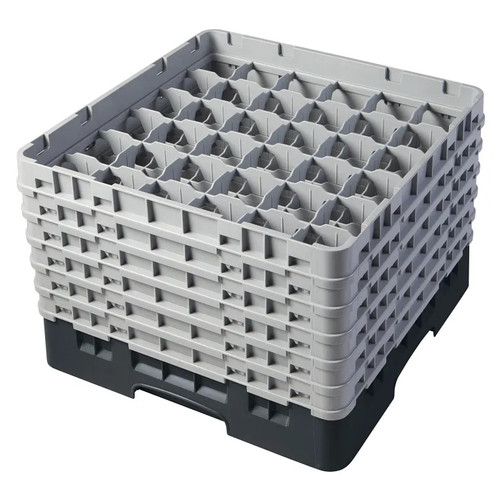 Cambro 36S1114110 19 3/4" x 19 3/4" x 13 3/4" Black 36 Compartments Full Size with 6 Extenders Camrack Glass Rack - 2 Cases