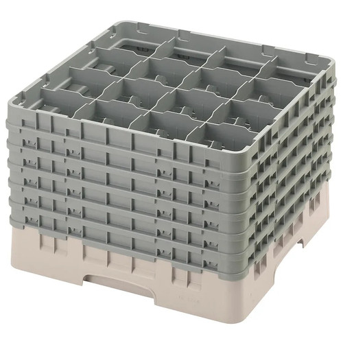 Cambro 16S1214184 19 3/4" x 19 3/4" x 13 3/4" Beige 16 Compartments Full Size with 6 Extenders Camrack Glass Rack - 2 Cases