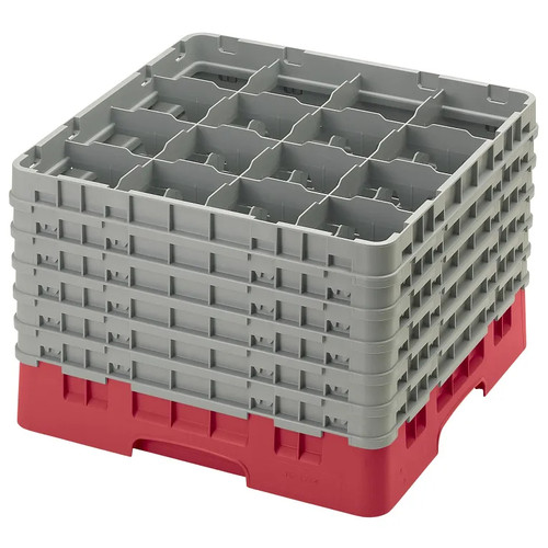 Cambro 16S1214163 19 3/4" x 19 3/4" x 13 3/4" Red 16 Compartments Full Size with 6 Extenders Camrack Glass Rack - 2 Cases