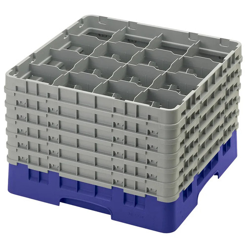 Cambro 16S1214186 19 3/4" x 19 3/4" x 13 3/4" Navy Blue 16 Compartments Full Size with 6 Extenders Camrack Glass Rack - 2 Cases