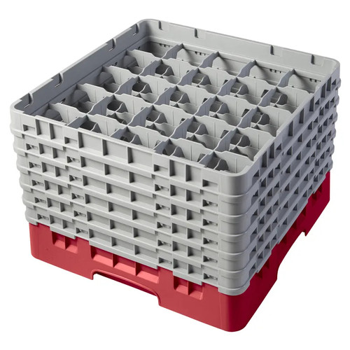 Cambro 25S1114163 19 3/4" x 19 3/4" x 13 3/4" Red 25 Compartments Full Size with 6 Extenders Camrack Glass Rack - 2 Cases