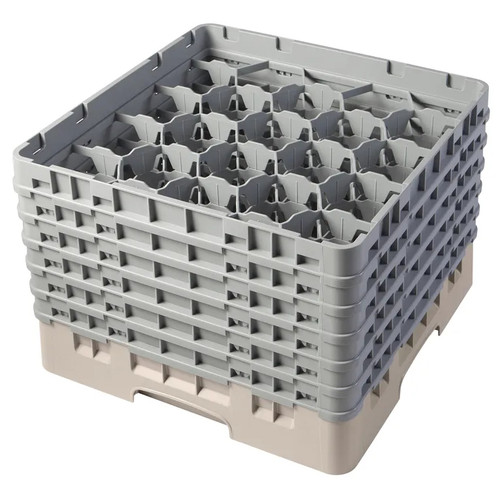 Cambro 20S1114184 19 3/4" x 19 3/4" x 13 3/4" Beige 20 Compartments Full Size with 6 Extenders Camrack Glass Rack - 2 Cases