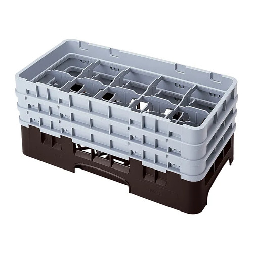 Cambro 10HS638167 10" x 19 3/4" x 8 7/8" Brown 10 Compartments Half Size with 3 Extenders Camrack Glass Rack - 3 Cases