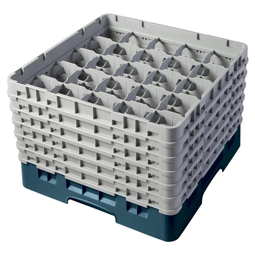 Cambro 25S1114414 19 3/4" x 19 3/4" x 13 3/4" Teal 25 Compartments Full Size with 6 Extenders Camrack Glass Rack - 2 Cases