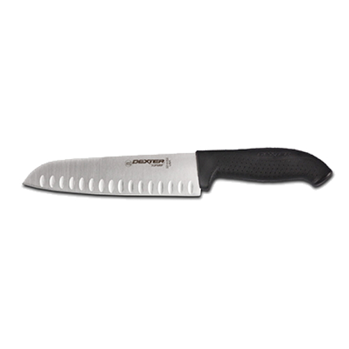 Dexter SG144-9GEB-PCP 9" Black Duo-Edge SofGrip Santoku Knife with Soft Rubber Grip Handle