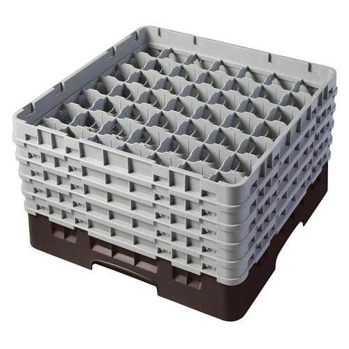 Cambro 49S958167 19 3/4" x 19 3/4" x 12 1/8" Brown 49 Compartments Full Size with 5 Extenders Camrack Glass Rack - 2 Cases