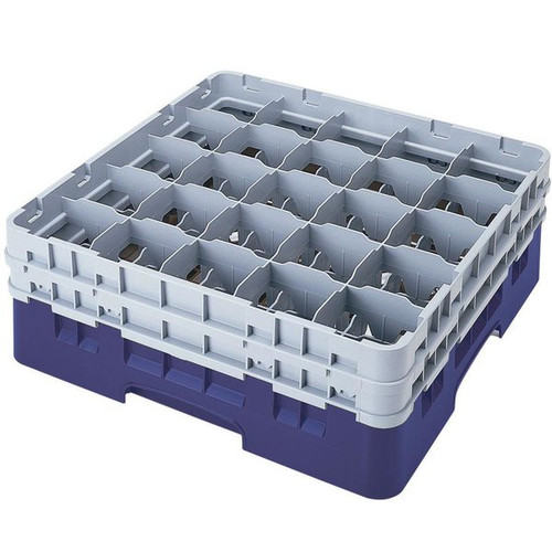 Cambro 25S1058186 19 3/4" x 19 3/4" x 12 1/8" Navy Blue 25 Compartments Full Size with 5 Extenders Camrack Glass Rack - 2 Cases