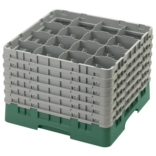 Cambro 16S1214119 19 3/4" x 19 3/4" x 13 3/4" Sherwood Green 16 Compartments Full Size with 6 Extenders Camrack Glass Rack - 2 Cases