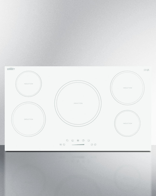 Summit SINC5B36W 36" W EuroKera Glass Surface White Finish Five Burner Drop In Induction Cooktop - 240 Volts