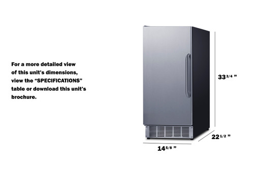 Summit BIM44G 25 Lbs. Cube Style Freestanding Indoor Air Cooled Undercounter Icemaker - 115 Volts