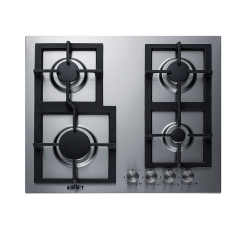 Summit GCJ4SSLP Stainless Steel Surface Cast Iron Grates Four Burners LP Cooktop - 24,400 BTU