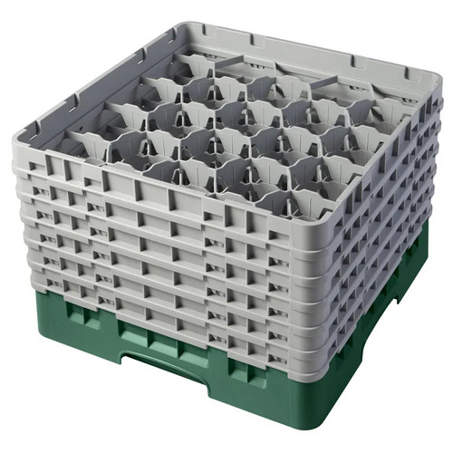 Cambro 20S1114119 19 3/4" x 19 3/4" x 13 3/4" Sherwood Green 20 Compartments Full Size with 6 Extenders Camrack Glass Rack - 2 Cases