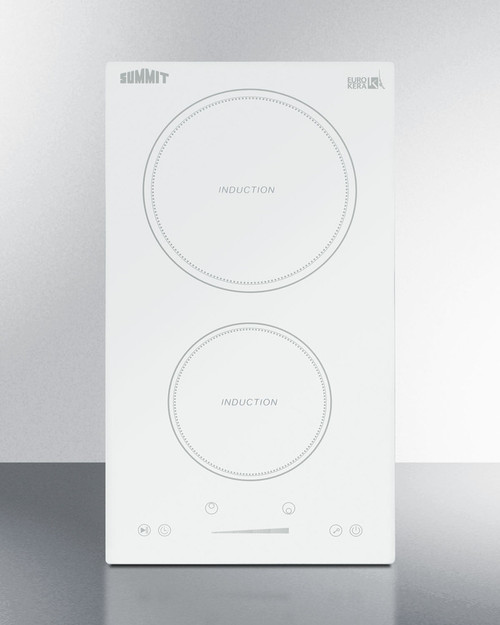 Summit SINC2B231W 12" W EuroKera Glass Surface White Finish Two Burner Drop In Induction Cooktop - 240 Volts