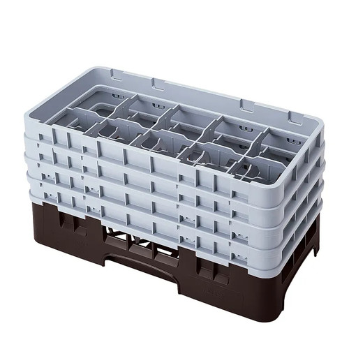 Cambro 10HS800167 10" x 19 3/4" x 10 1/2" Brown 10 Compartments Half Size with 4 Extenders Camrack Glass Rack - 2 Cases