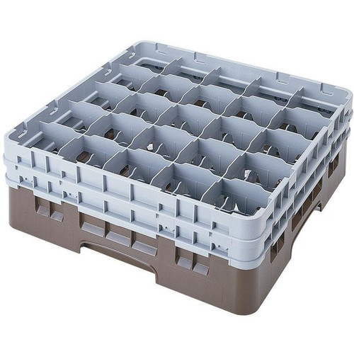 Cambro 25S1214167 19 3/4" x 19 3/4" x 13 3/4" Brown 25 Compartments Full Size Low Profile with 6 Extenders Camrack Glass Rack - 2 Cases