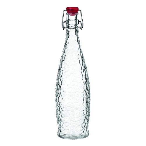 Libbey 13150121 33 7/8 Oz. Organic Textured Red Clamp Top Lip Glass Glacier Bottle - (6 Each Per Case)
