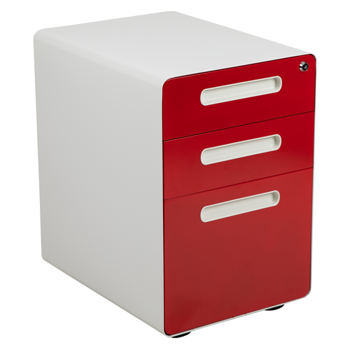 Flash Furniture HZ-AP535-02-RED-WH-GG 16" W x 21" D x 24" H Red 3-tiers Mobile Drawer Cabinet