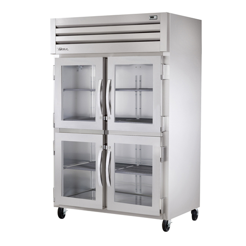 True STA2H-4HG Stainless Steel and Aluminum Reach-In 2 Section SPEC SERIES Heated Cabinet with 2 Half Size Glass Doors - 208-230 Volts 1-Ph