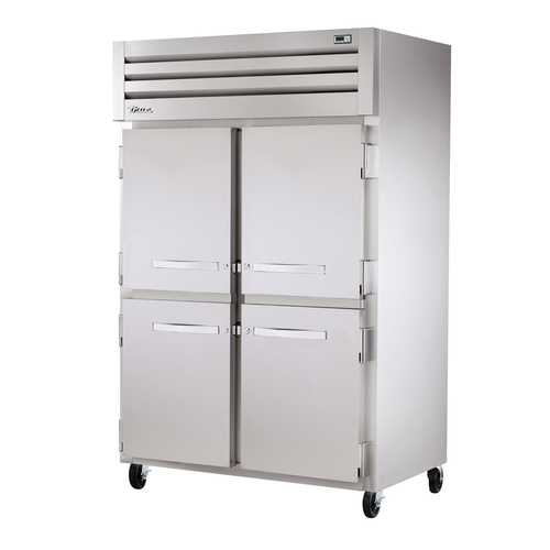 True STG2H-4HS Stainless Steel and Aluminum Reach-In 2 Section SPEC SERIES Heated Cabinet with 4 Half Size Solid Doors - 208-230 Volts 1-Ph