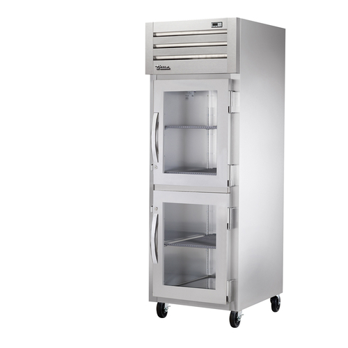 True STG1H-2HG Stainless Steel and Aluminum Reach-In 1 Section SPEC SERIES Heated Cabinet with 2 Half Size Glass Doors - 208-230 Volts 1-Ph