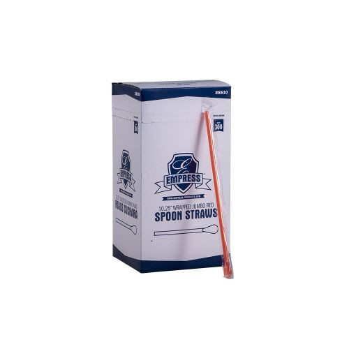 Empress ESS10 10.25" Red Boxed Jumbo Spoon Straw Film Wrapped (18 Packs of 300 Spoons Per Case)