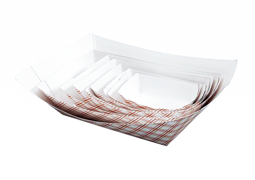 Empress EFT250 2.5 Lb. Red Plaid Food Tray (2 Packs of 250 Food Trays Per Case)