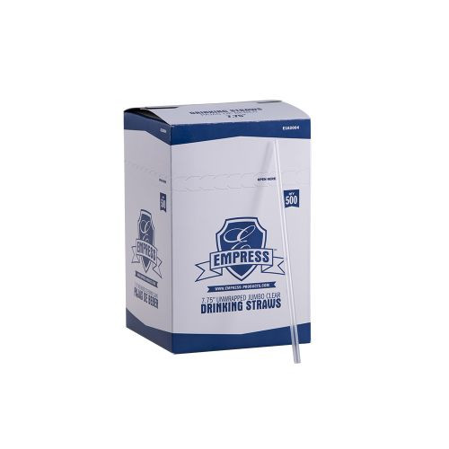 Empress E162004 7.75" Clear Boxed Jumbo Straw Unwrapped (24 Packs of 500 Jumbo Straws Per Case)