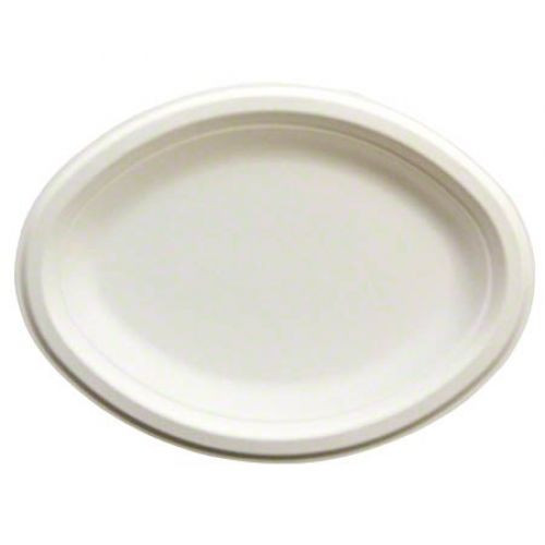 Empress EPL-16-1 10.25" x 7.75" Natural Bagasse Heavy Weight Platter (4 Packs of 125 Platters Per Case)