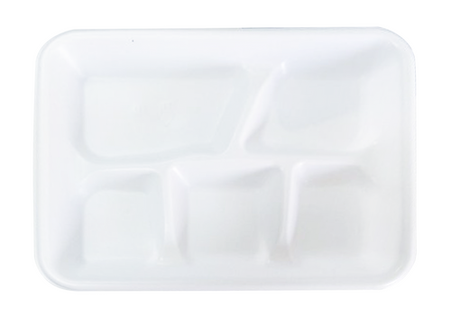 Empress E5221 5 Compartment Poly White Mineral Filled School Tray (4 Packs of 125 Per Case)