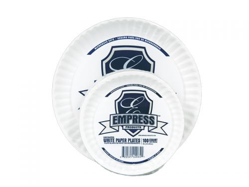 Empress E30300 00065 9" White Uncoated Paper Plates (12 Packs of 100 Plates Per Case)