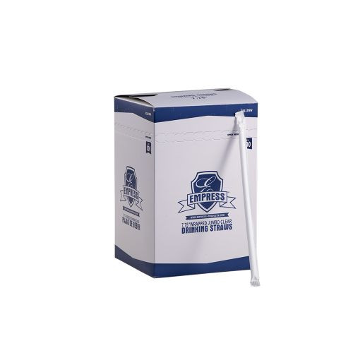 Empress E211TRW 7.75 Clear Boxed Jumbo Straw Paper Wrapped (10 Packs of 500 Jumbo Straws Per Case)