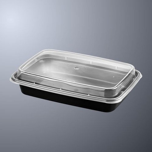CTC 50-2025 38 Oz. Black Plastic Rectangle Takeout Containers