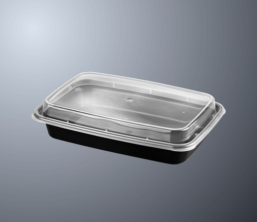 CTC 50-2000 12 Oz. Black and Clear Plastic Rectangular Takeout Containers