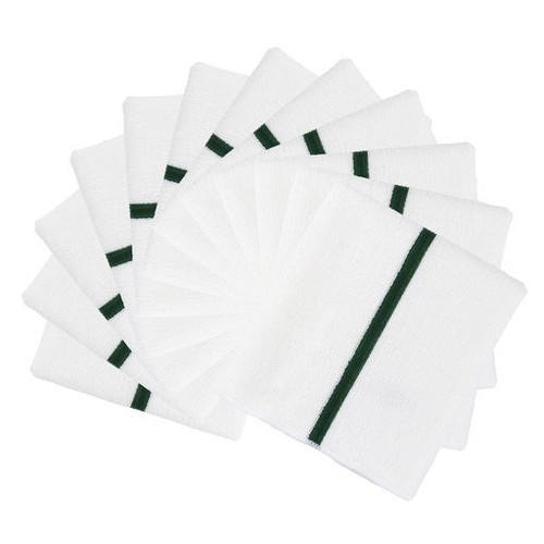 CTC M915180FG 9" W x 3" H White with Green Center Stripe Rectangle Microfiber Ribbed Bar Mop used for General Cleaning in Food Service - Pack/12