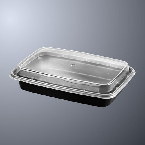 CTC 50-2030 48 Oz. Black Plastic Rectangle Takeout Containers - Pack/150