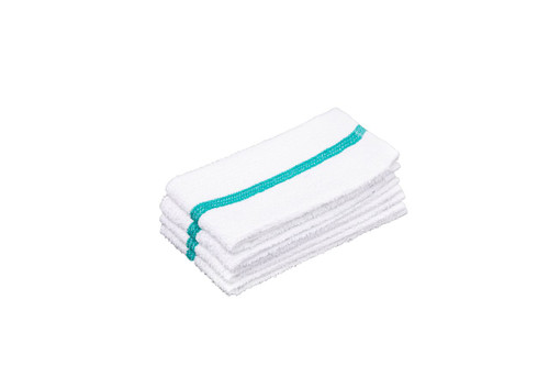 CTC 50-1010 16" x 19" White with Green Center Stripe Cotton Rectangular Bar Towels - Pack/12