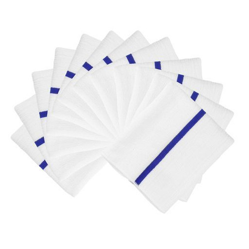 CTC M915180RB 9" W x 3" H White with Blue Center Stripe Rectangle Microfiber Ribbed Bar Mop used for General Cleaning in Food Service - Pack/12