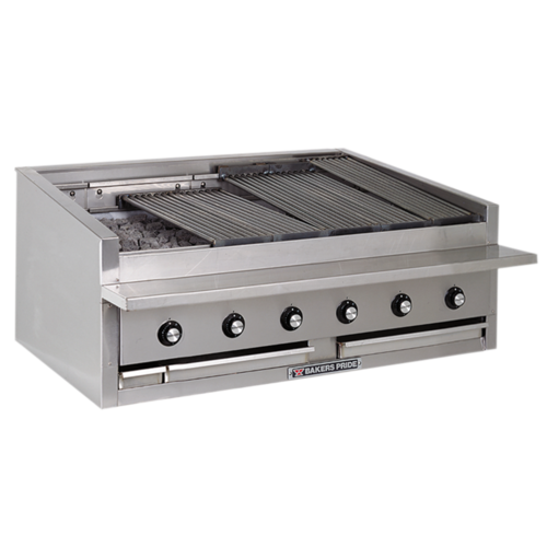 Bakers Pride L-48RS-C-LP Stainless Steel Countertop Liquid Propane Lava Rock or Radiant Charbroiler - 150,000 BTU