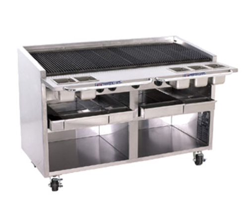 Bakers Pride F-60RS-R-NG Stainless Steel Floor Model Natural Gas Cast Iron Radiant Charbroiler - 195,000 BTU