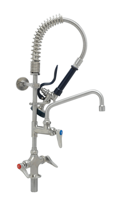 T&S Brass SMPK-2DLN-08 24" L Hose Deck Mount EverSteel Pre-Rinse Unit with Quarter-Turn Eterna Cartridges with Spring Checks and 8" Swing Nozzle