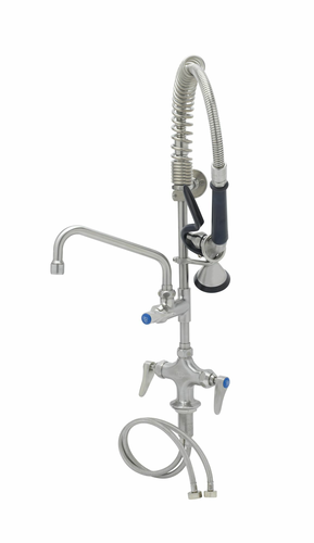 T&S Brass SMPF-2DLN-08 24" L Hose Deck Mount EverSteel Pre-Rinse Unit with Heat Resistant Handles and 8" Swing Nozzle with Stream Regulator Outlet