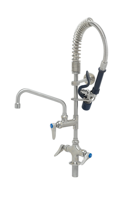 T&S Brass SMPM-2DLN-08 24" L Hose Deck Mount EverSteel Pre-Rinse Unit with Heat Resistant Handles and Compression Cartridges with Spring Checks